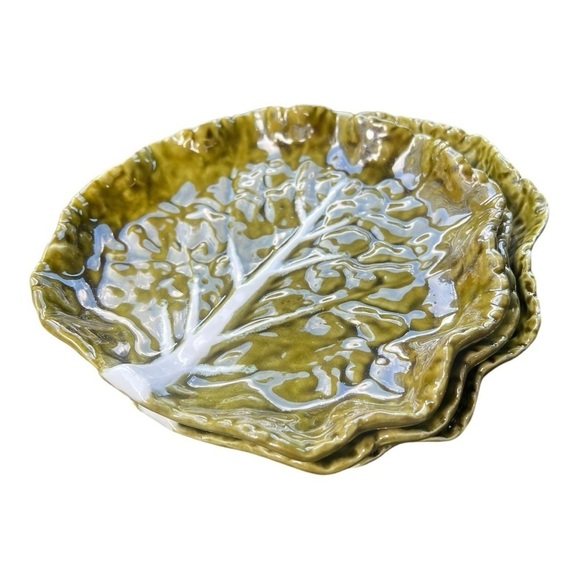 Three (3) Bordallo Pinheiro (Portugal) 'Cabbage' Salad Plate Olive - Vintage - Picture 1 of 5